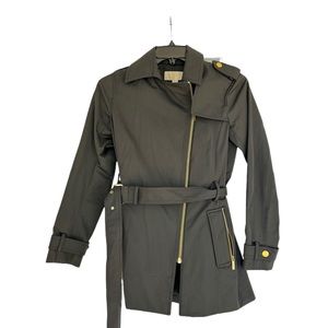 Michael Kors Black Trench Coat Size XS gold hardware